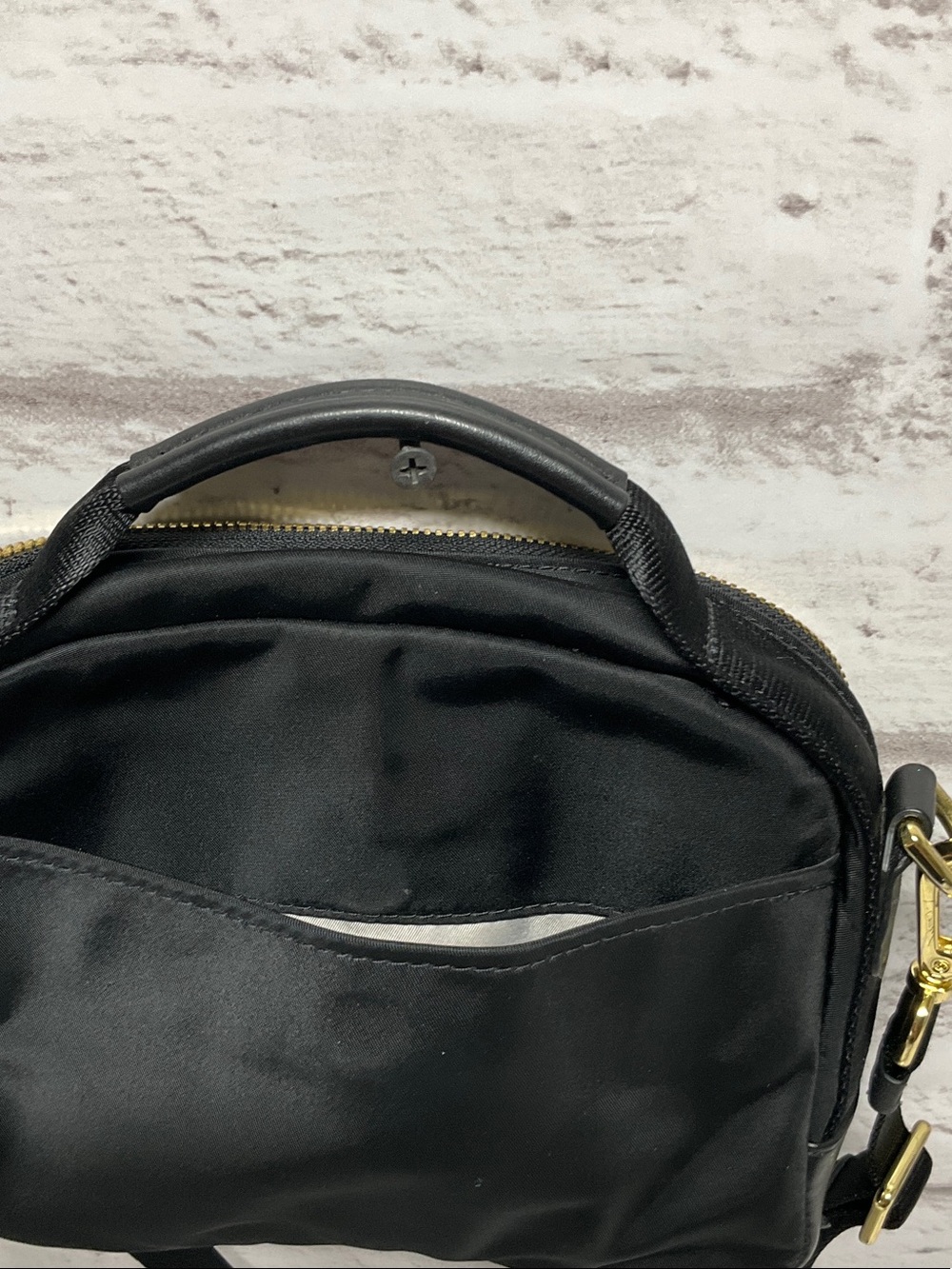 Tumi Black Nylon Crossbody with Gold Hardware Accents - Picture 5 of 9